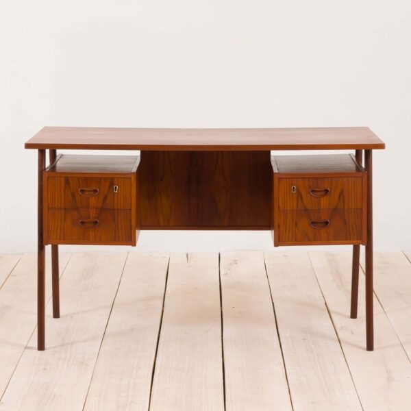 Danish teak mid century double sided desk  scaled