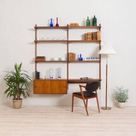 Kai Kristiansen wall unit with small desk and cabinet in teak  scaled