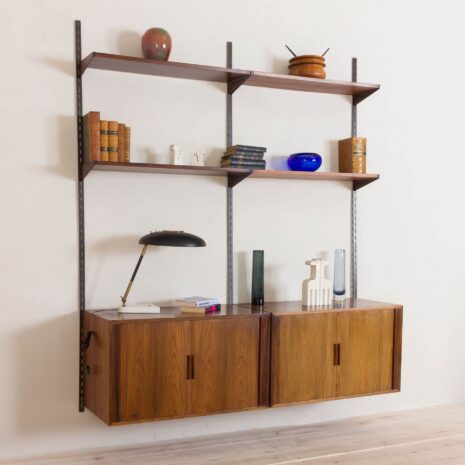 2168 Kai Kristiansen Rosewood wall unit with 2 cabinets with tambour doors-2 Kai Kristiansen Rosewood wall unit with cabinets with tambour doors scaled
