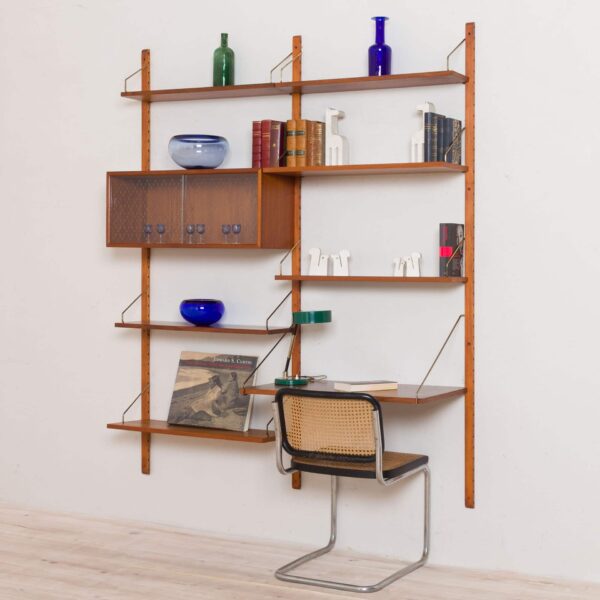 Poul cadovius wall unit with desk and glass doors cabinet  scaled