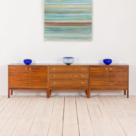 Danish three pieces credenza in rosewood with brass handles  scaled