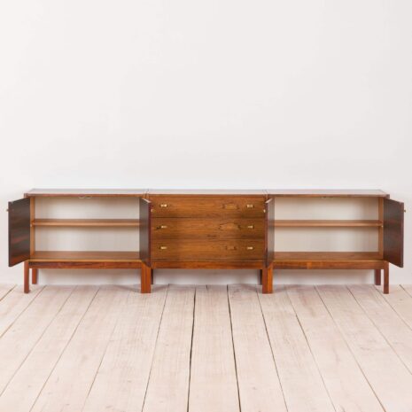 2197 Danish three pieces credenza in rosewood with brass handles-3 Danish three pieces credenza in rosewood with brass handles scaled