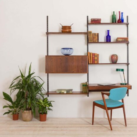 Kai Kristiansen Rosewood wall unit with bar cabinet and a desk with a drawer  scaled