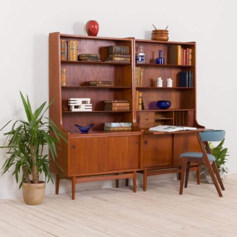 2203 Johannes Sorth for Nexo two pieces bookcase with secretaire in teak-2 Johannes Sorth for Nexo two pieces bookcase with secretaire in teak scaled