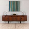 Long Italian sideboard in teak with turned handles scaled