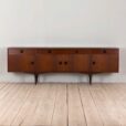 Long Italian sideboard in teak with turned handles scaled