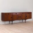 Long Italian sideboard in teak with turned handles scaled