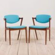 Set of teak Kai Kristiansen chairs in new turquise upholstery scaled