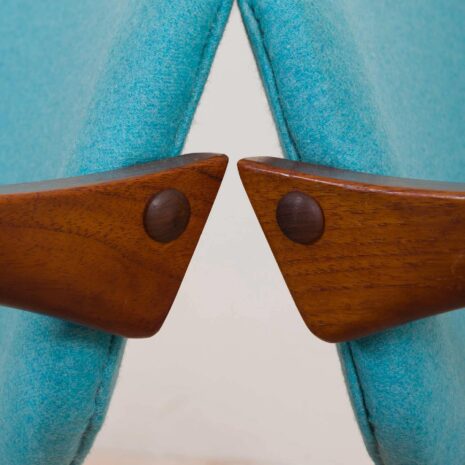 2211 Set of 2 teak Kai Kristiansen 42 chairs in new turquise upholstery-12 Set of teak Kai Kristiansen chairs in new turquise upholstery scaled