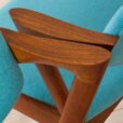 Set of teak Kai Kristiansen chairs in new turquise upholstery scaled