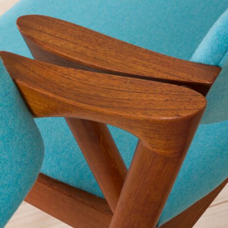 2211 Set of 2 teak Kai Kristiansen 42 chairs in new turquise upholstery-14 Set of teak Kai Kristiansen chairs in new turquise upholstery scaled