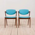 Set of teak Kai Kristiansen chairs in new turquise upholstery scaled