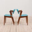 Set of teak Kai Kristiansen chairs in new turquise upholstery scaled