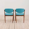 Set of teak Kai Kristiansen chairs in new turquise upholstery scaled