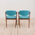 Set of teak Kai Kristiansen chairs in new turquise upholstery scaled