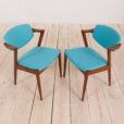 Set of teak Kai Kristiansen chairs in new turquise upholstery scaled