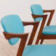 Set of teak Kai Kristiansen chairs in new turquise upholstery scaled