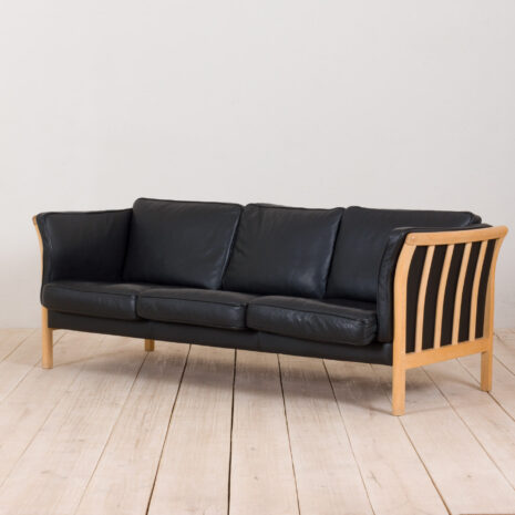 Vintage black leather Stouby  seater sofa