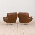 Pair of brown buffalo leather swivel lounge chairs by Aalborg Polstermobelfabrik
