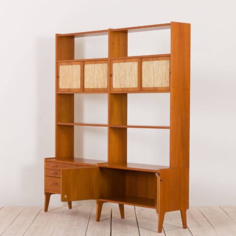 2207 Norwegian free standing wall unit in teak with straw sliding doors-6 Norwegian free standing wall unit in teak with straw sliding doors scaled