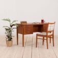Small Danish free standing teak desk with drawers and cabinet s scaled