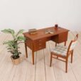 Small Danish free standing teak desk with drawers and cabinet s scaled