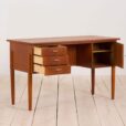 Small Danish free standing teak desk with drawers and cabinet s scaled