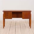 Small Danish free standing teak desk with drawers and cabinet s scaled