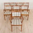 Set of teak dining chairs in new natural checkered upholstery scaled