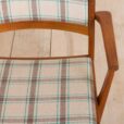 Set of teak dining chairs in new natural checkered upholstery scaled