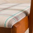 Set of teak dining chairs in new natural checkered upholstery scaled