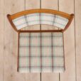Set of teak dining chairs in new natural checkered upholstery scaled