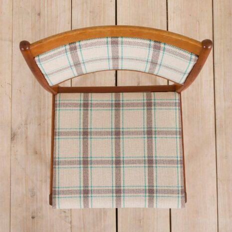 2239 Set of 8 teak dining chairs in new natural checkered upholstery-13 Set of teak dining chairs in new natural checkered upholstery scaled