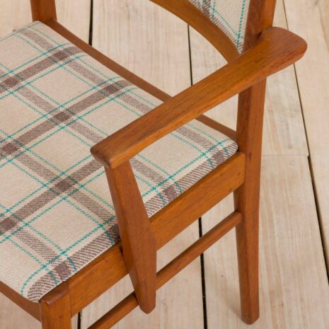 2239 Set of 8 teak dining chairs in new natural checkered upholstery-14 Set of teak dining chairs in new natural checkered upholstery scaled