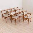 Set of teak dining chairs in new natural checkered upholstery scaled