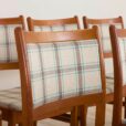 Set of teak dining chairs in new natural checkered upholstery scaled