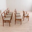 Set of teak dining chairs in new natural checkered upholstery scaled