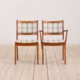 Set of teak dining chairs in new natural checkered upholstery scaled