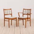 Set of teak dining chairs in new natural checkered upholstery scaled