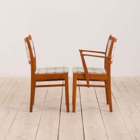 2239 Set of 8 teak dining chairs in new natural checkered upholstery-7 Set of teak dining chairs in new natural checkered upholstery scaled