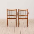 Set of teak dining chairs in new natural checkered upholstery scaled