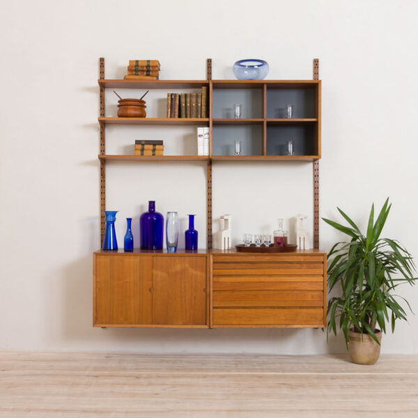 Cadovius  bay teak royal wall unit with  cabinets and  shelves scaled