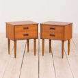 Set of  teak mid century nightstands with  drawers with sculptular handles Norway Para stolików nocnych z rzeźbionymi uchwytami tekowymi lata