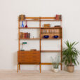 free standing wall unit teak shelving system by Kjell Ressel  scaled