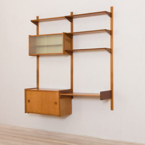 21064-Sven Andersen Møbelfabrikk Wall unit in teak 2 bay hanging shelving system with 2 cabinets, Hillevåg, Norway-3 Sven Andersen Mobelfabrikk Wall unit in teak bay hanging shelving system with cabinets Hillevag Norway scaled