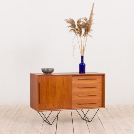 21014 Danish teak small sideboard with metal legs-2 Danish teak small sideboard with metal legs scaled