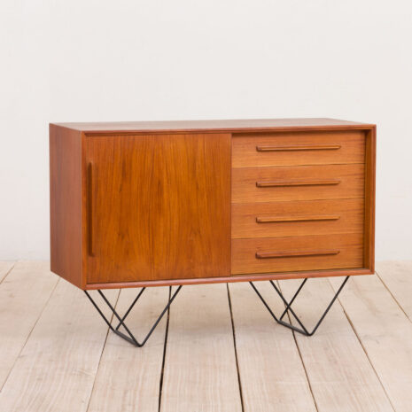 21014 Danish teak small sideboard with metal legs-3 Danish teak small sideboard with metal legs scaled