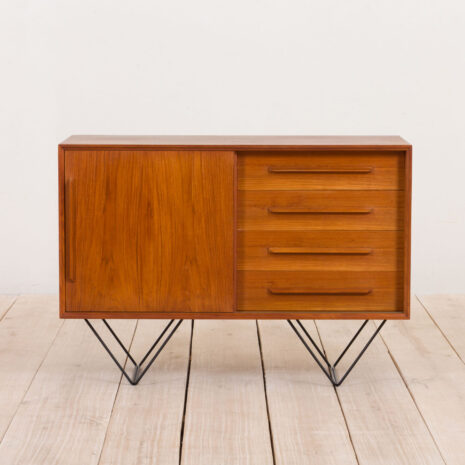 21014 Danish teak small sideboard with metal legs-4 Danish teak small sideboard with metal legs scaled