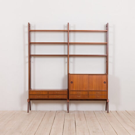 21065-teak free standing 2 bay wall unit, Norwegian shelving system from 1960s-3 teak free standing bay wall unit Norwegian shelving system from s scaled
