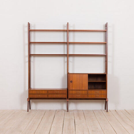 21065-teak free standing 2 bay wall unit, Norwegian shelving system from 1960s-5 teak free standing bay wall unit Norwegian shelving system from s scaled